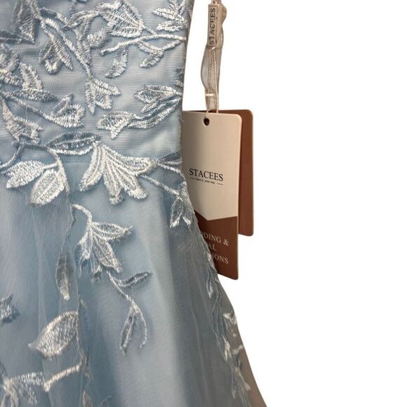 STACEES Cinderella blue prom/ wedding/ formal long mesh floral embroidered dres - Picture 4 of 9